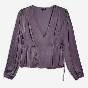 Topshop purple satin wrap blouse